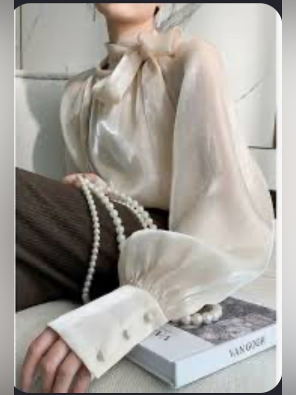 Ultra Pink Sheer Bow Neck Blouse - Cream